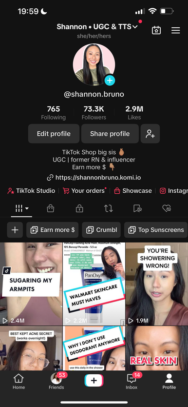 an iPhone screen with @shannon.bruno TikTok page shown