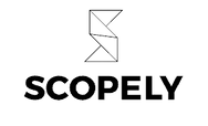 the logo for scopely is shown in black and white